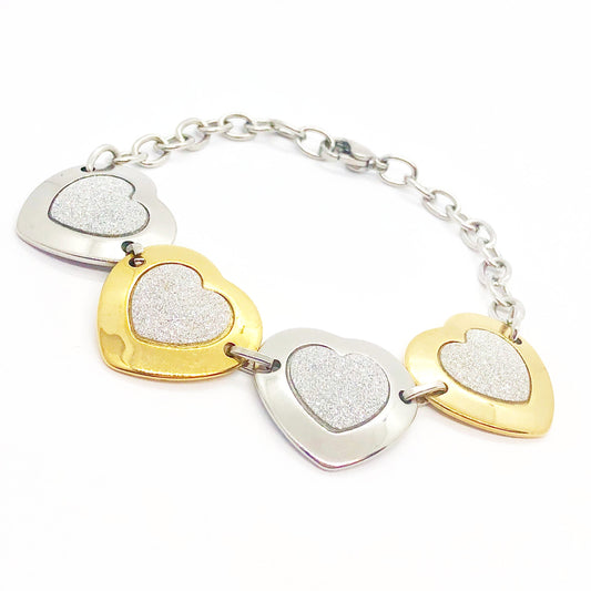 Frosted Hearts Two Tone Stainless Steel Bracelet