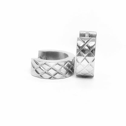 Wide Diamond Cut Stainless Steel Huggie Hoop Earrings