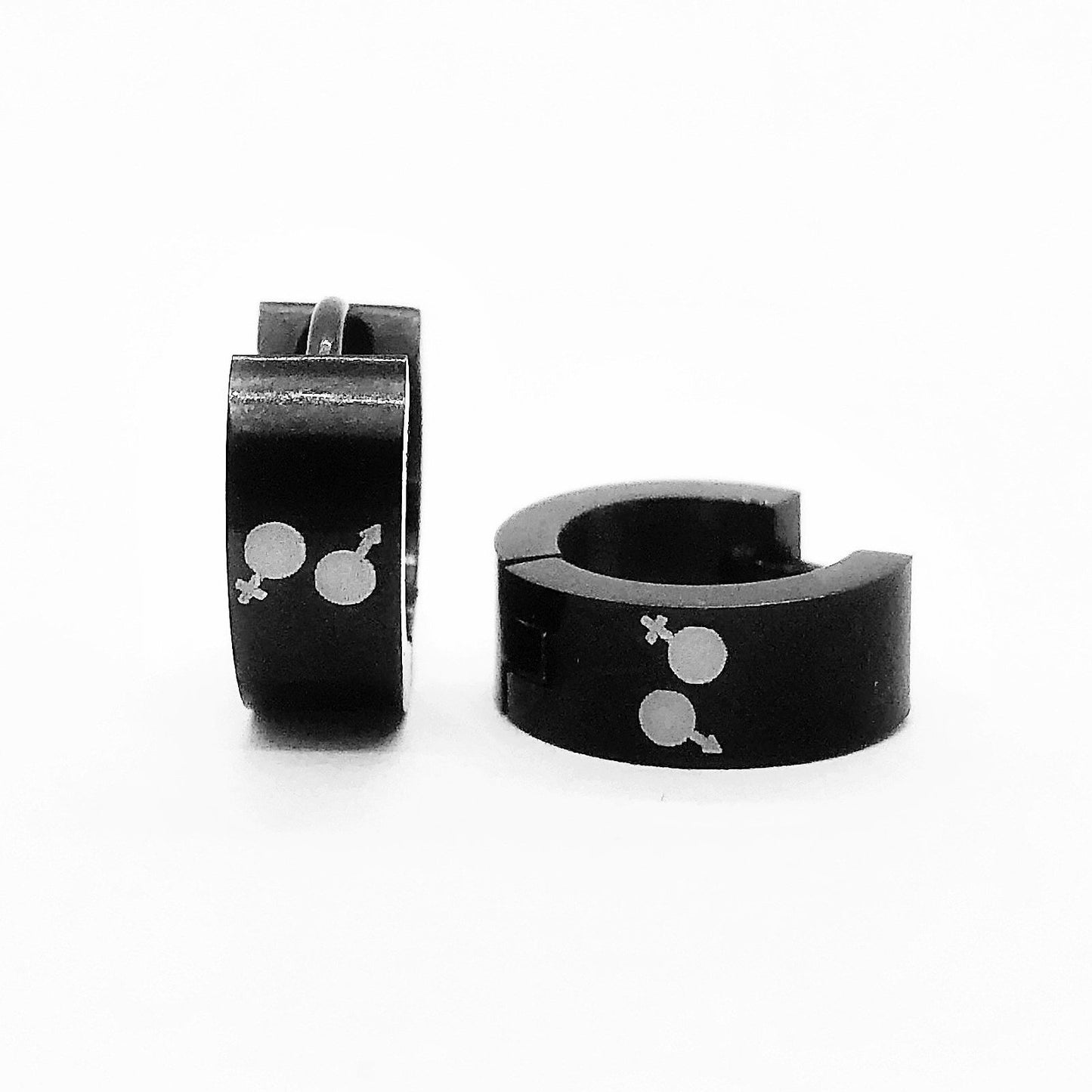 Identity Black Stainless Steel Huggie Hoop Earrings