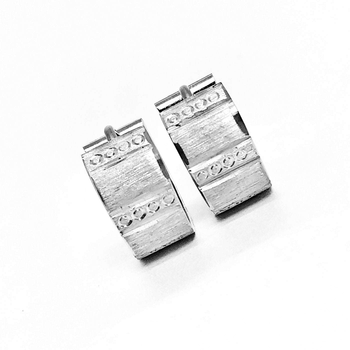 Wide Etched Stainless Steel Huggie Hoop Earrings