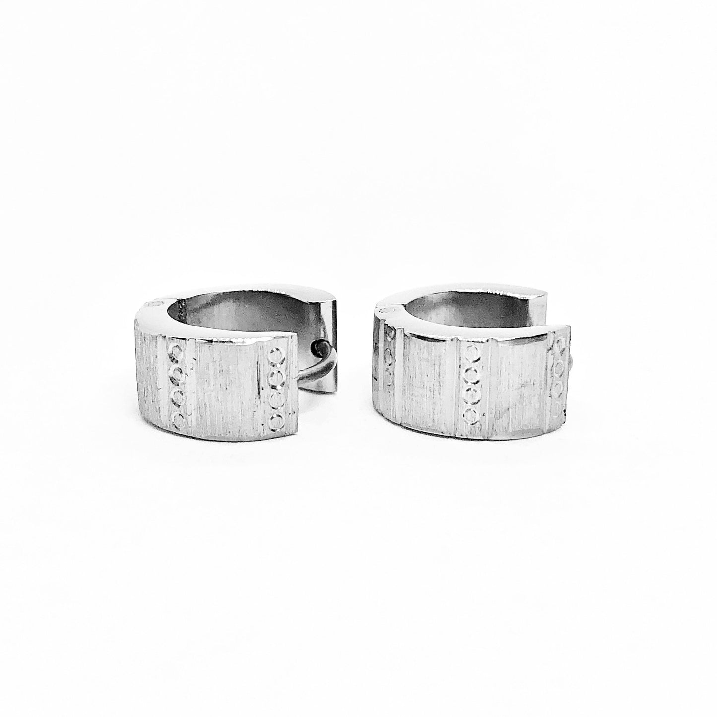 Wide Etched Stainless Steel Huggie Hoop Earrings