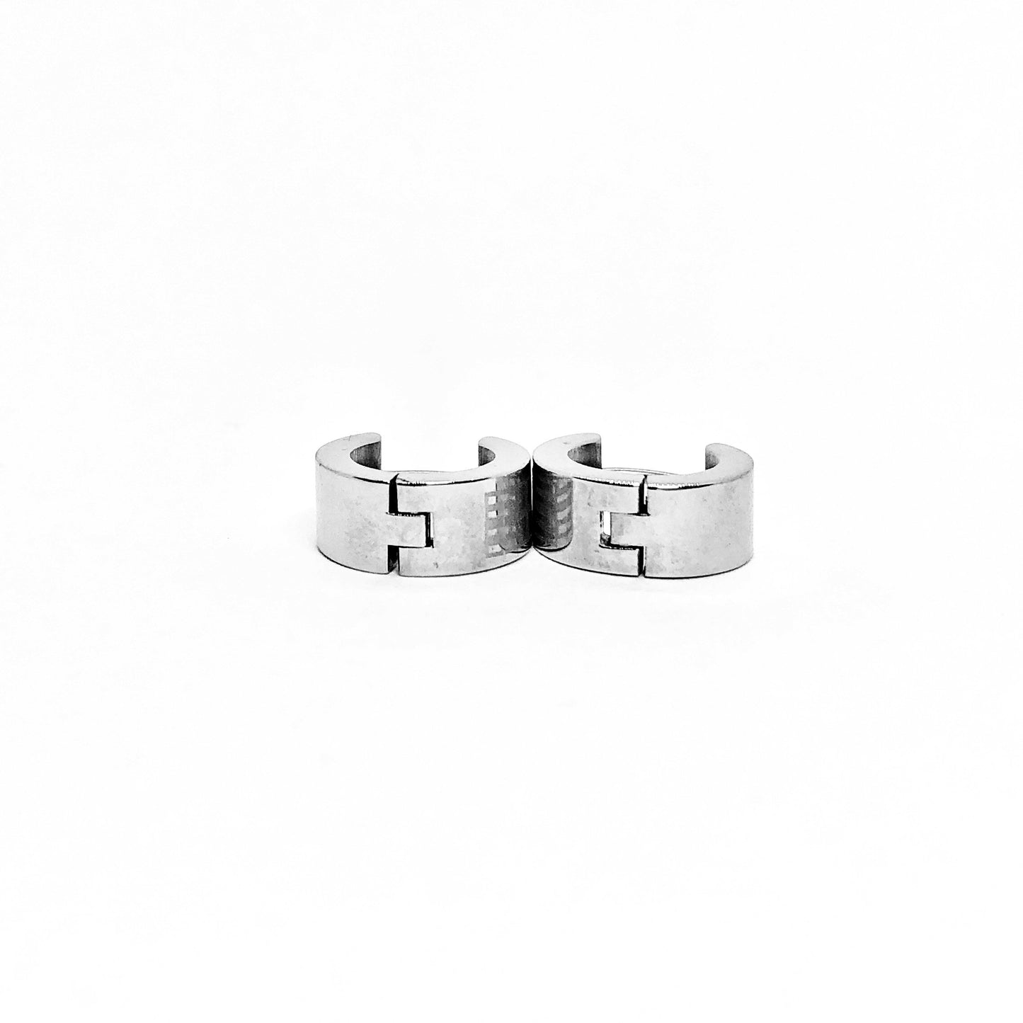 Wide Greek Key Stainless Steel Huggie Hoop Earrings