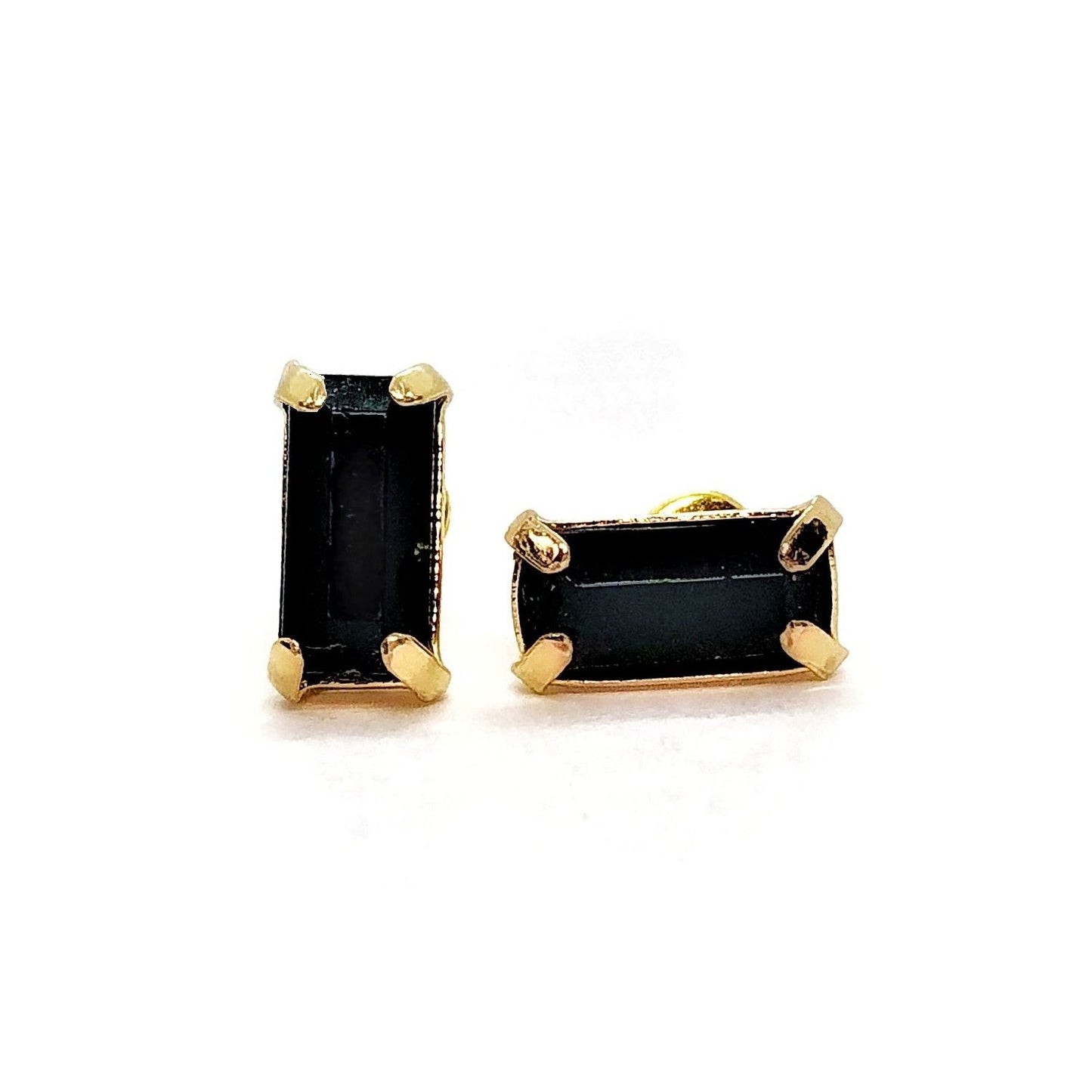 Black Emerald Cut Rhinestone Stud Earrings