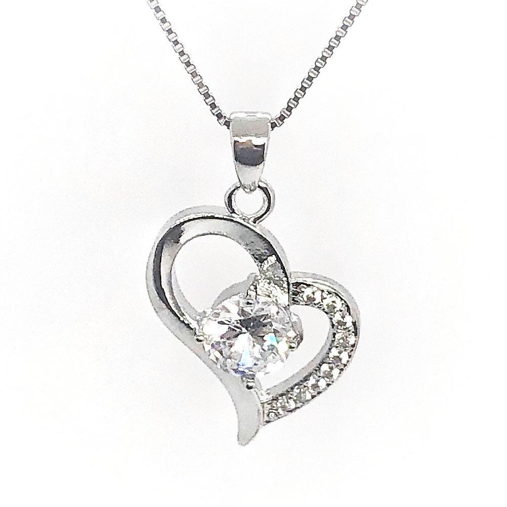 Exaggerated Silver Heart Zirconia Necklace