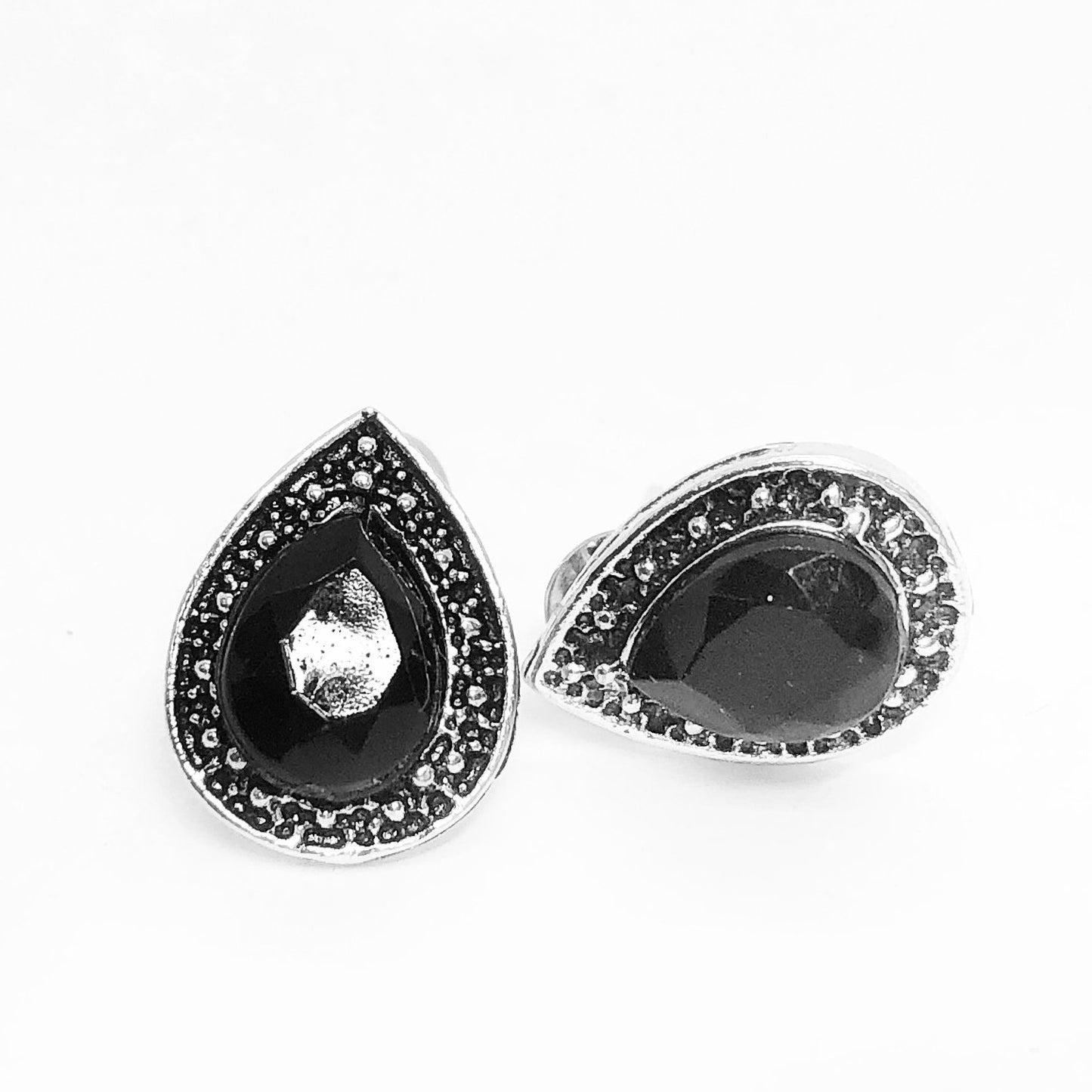 Marcasite Black Pear Halo Stud Earrings