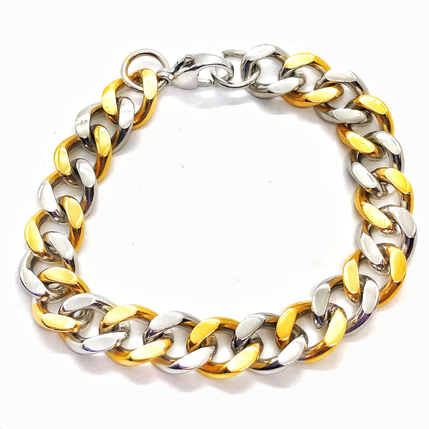 Two Tone Flat Cuban Link Stainless Steel Men's Bracelet