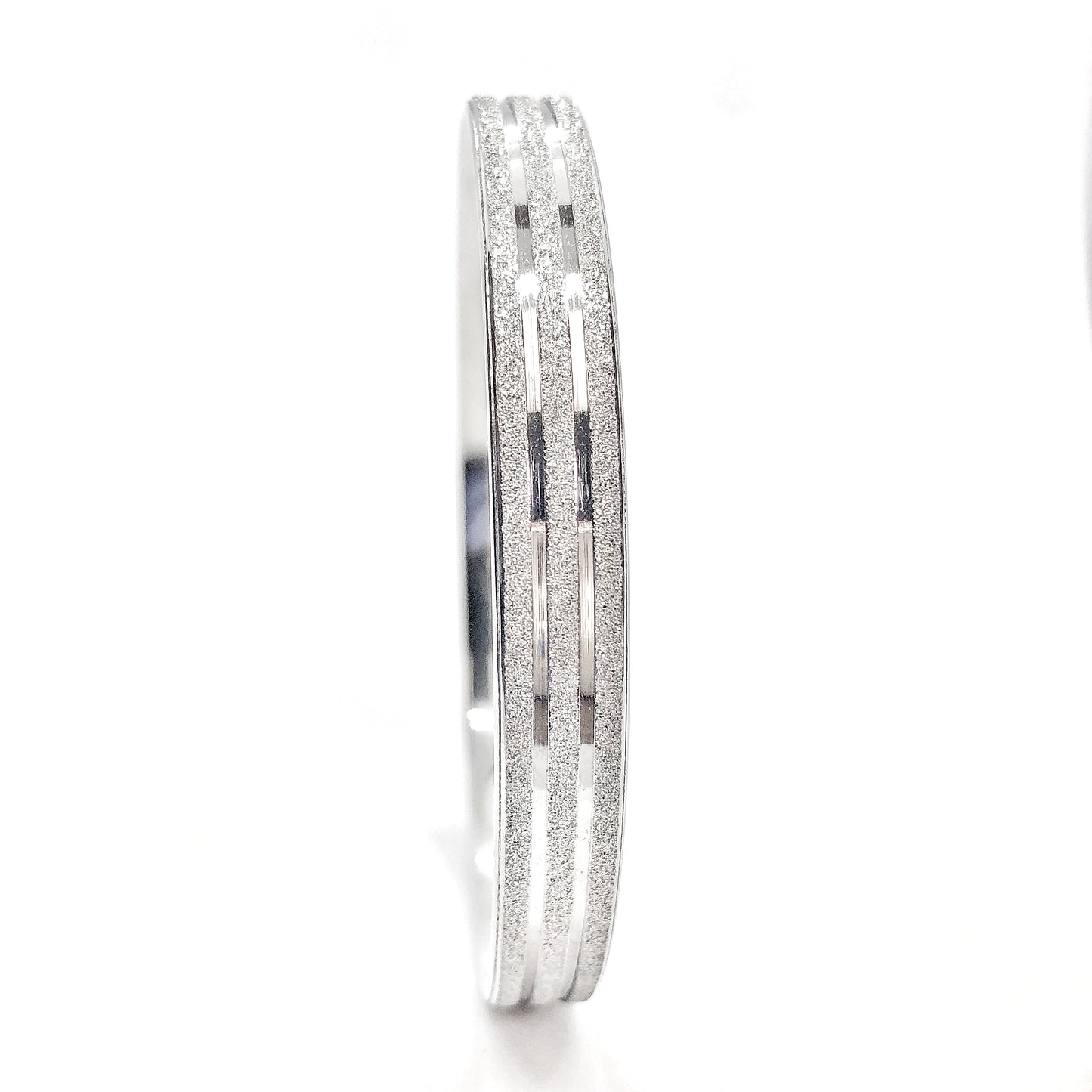 Sandblasted Striped Stainless Steel Bangle Bracelet