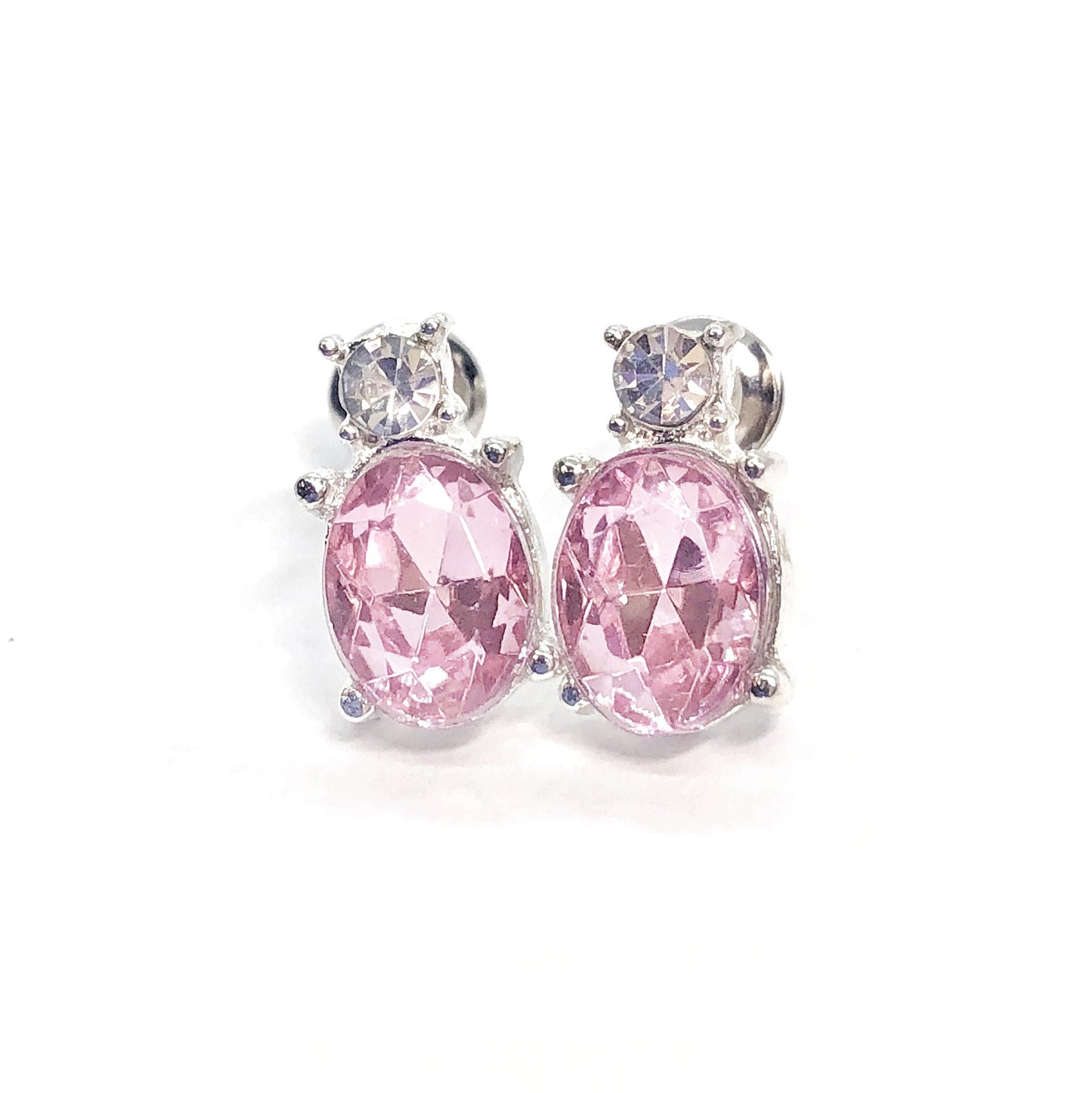 Silver Spring Pink Crystal Drop Stud Earrings