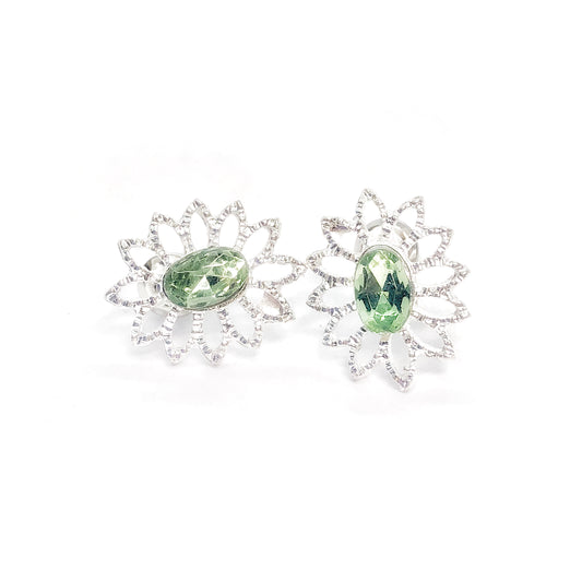 Silver Spring Green Flower Stud Earrings