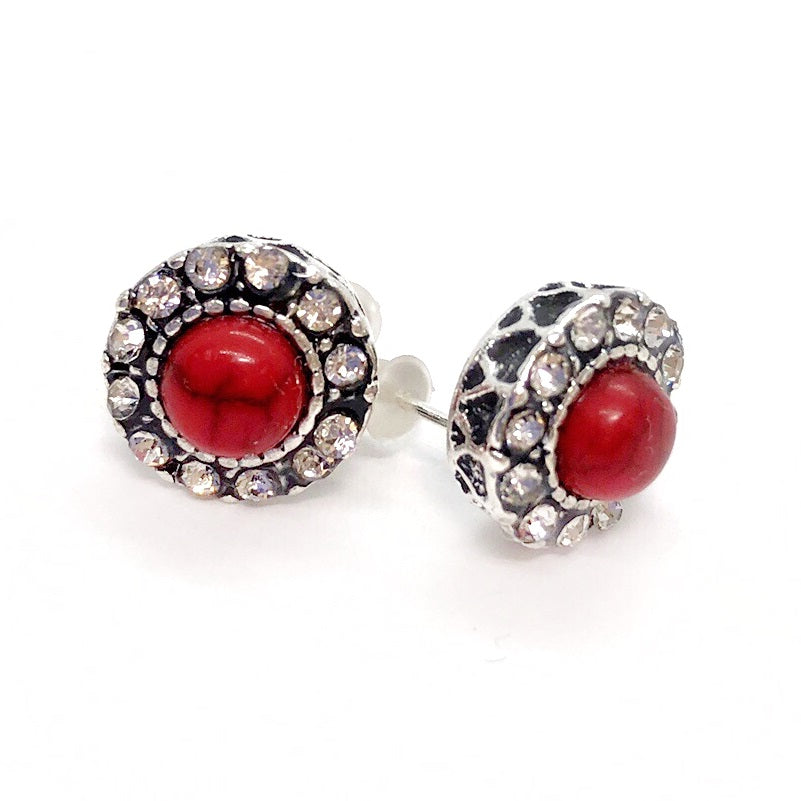 Bohemia Red Turquoise CZ Halo Stud Earrings