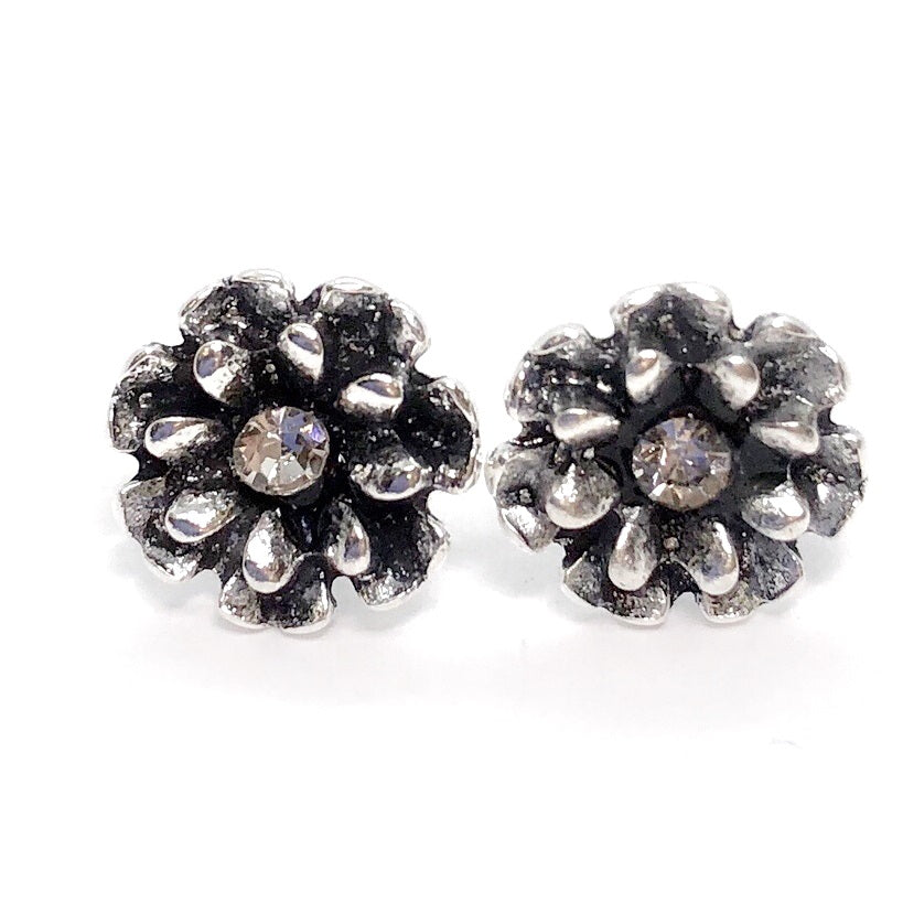 Bohemia CZ Silver Flower Stud Earrings