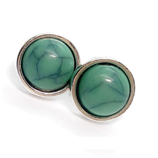 Bohemia Turquoise Round Bezel Stud Earrings For Woman