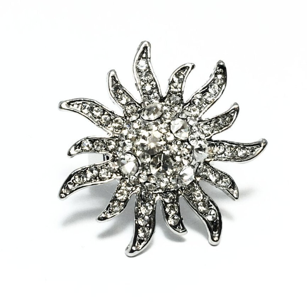 Diamond Starburst Adjustable Stainless Steel Cocktail Ring