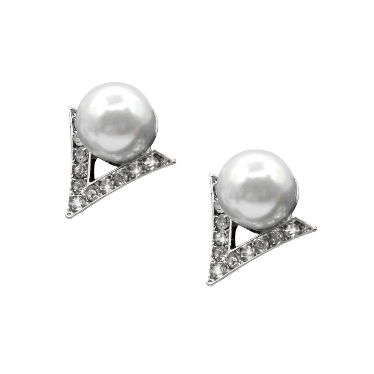 V Shaped Pearl And Crystal Stud Earring