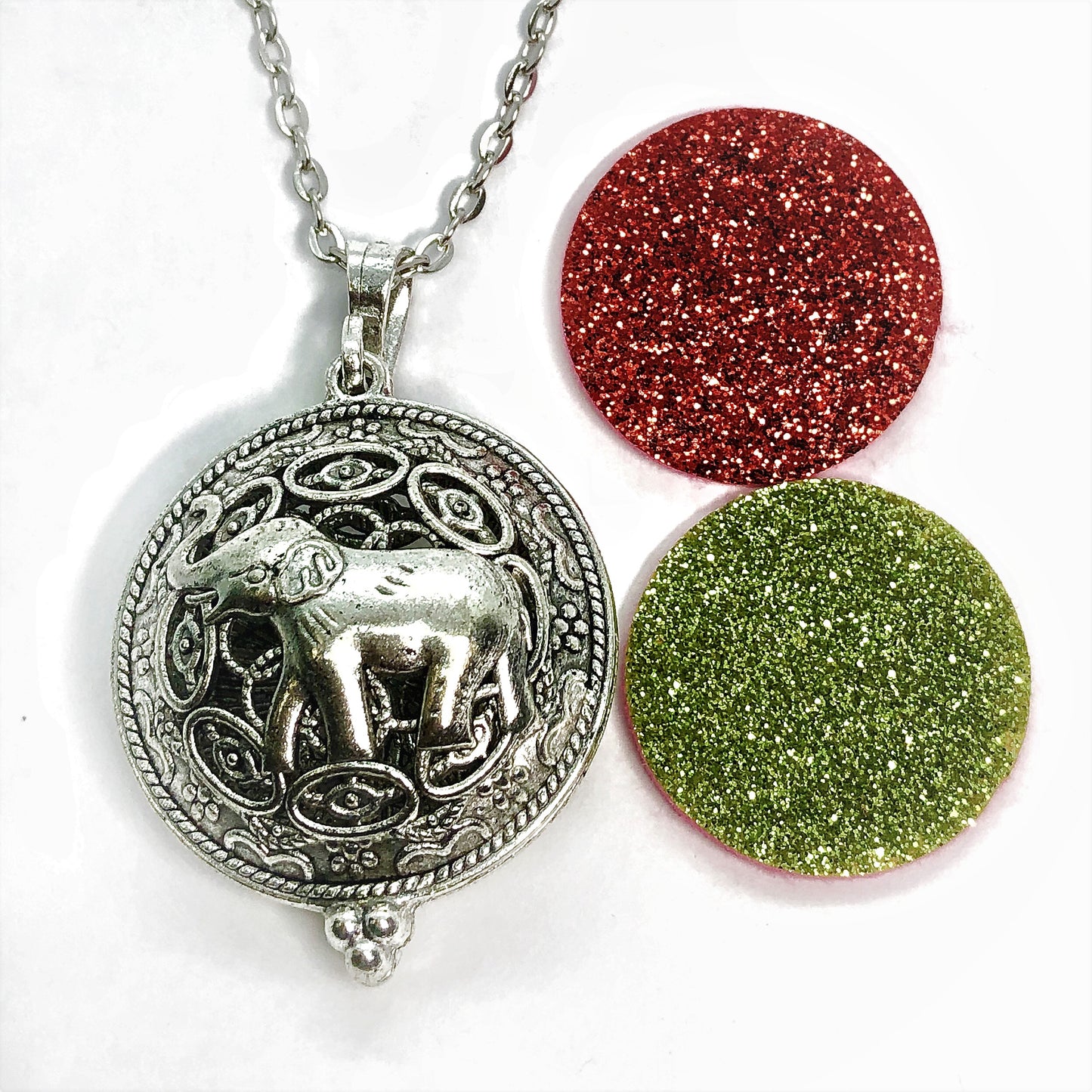 Silver Filigree Elephant Aromatherapy Scent Difusser Round Locket Necklace for Woman