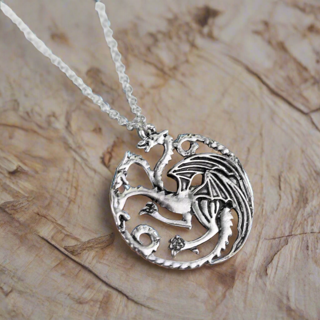 Three Heads Dragon Silver Necklace Pendant | Unisex Alloy Pendant Necklace