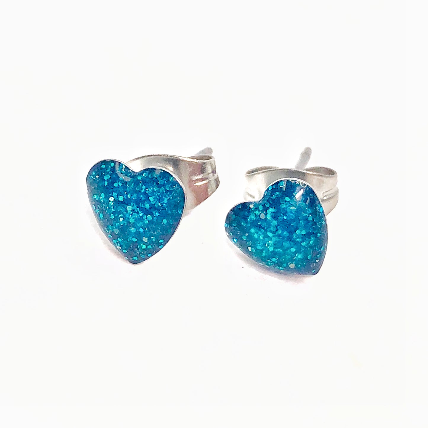 Glittery Blue Heart Enamel Stainless Steel Studs