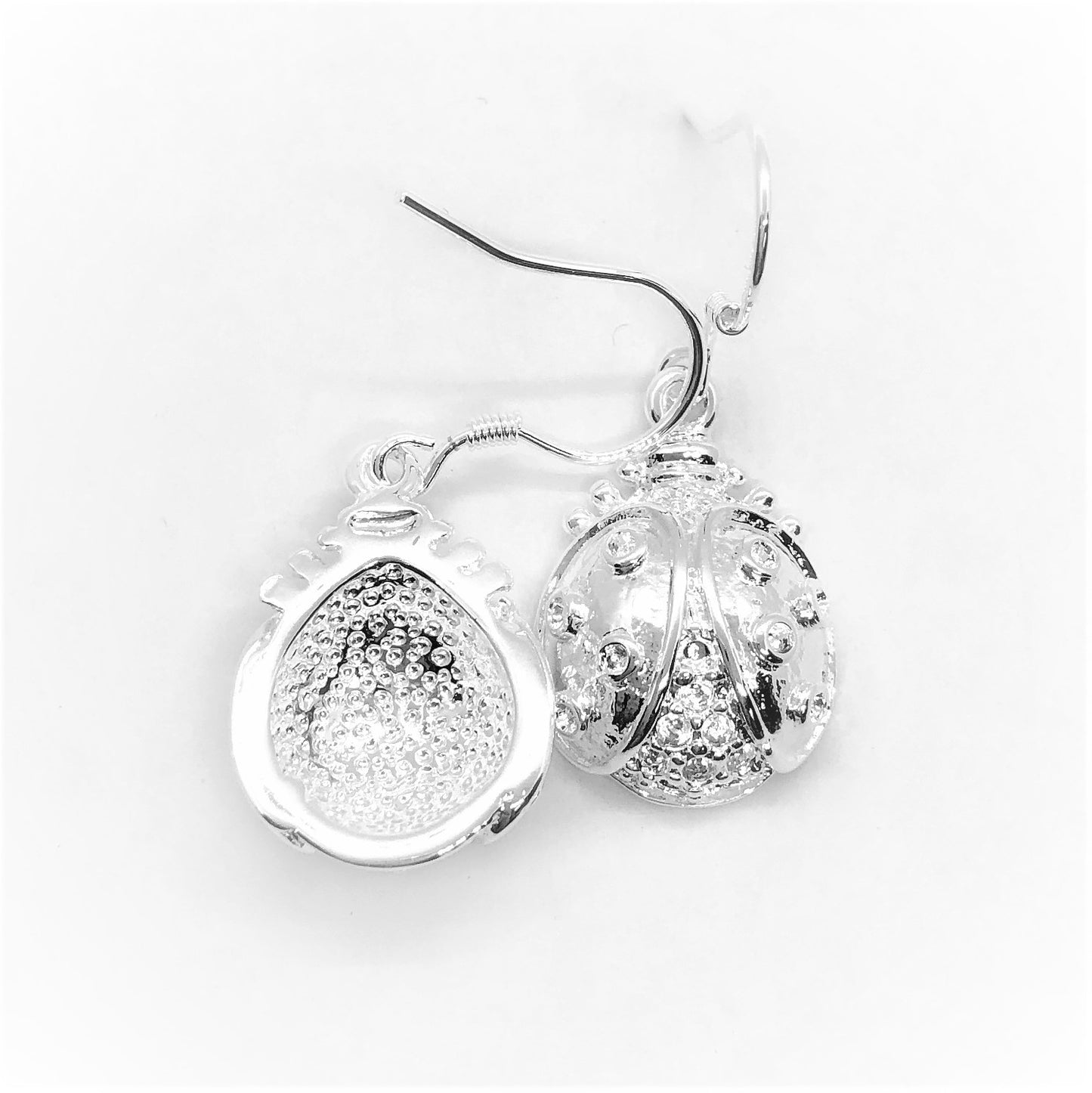 Silver Dangling Lady Bug Hook Earring