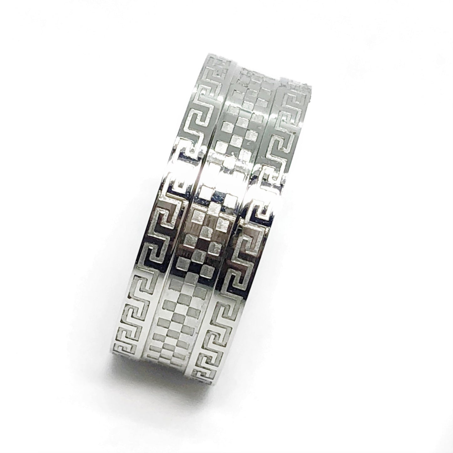 Greek Key Lines Stainless Steel Ring