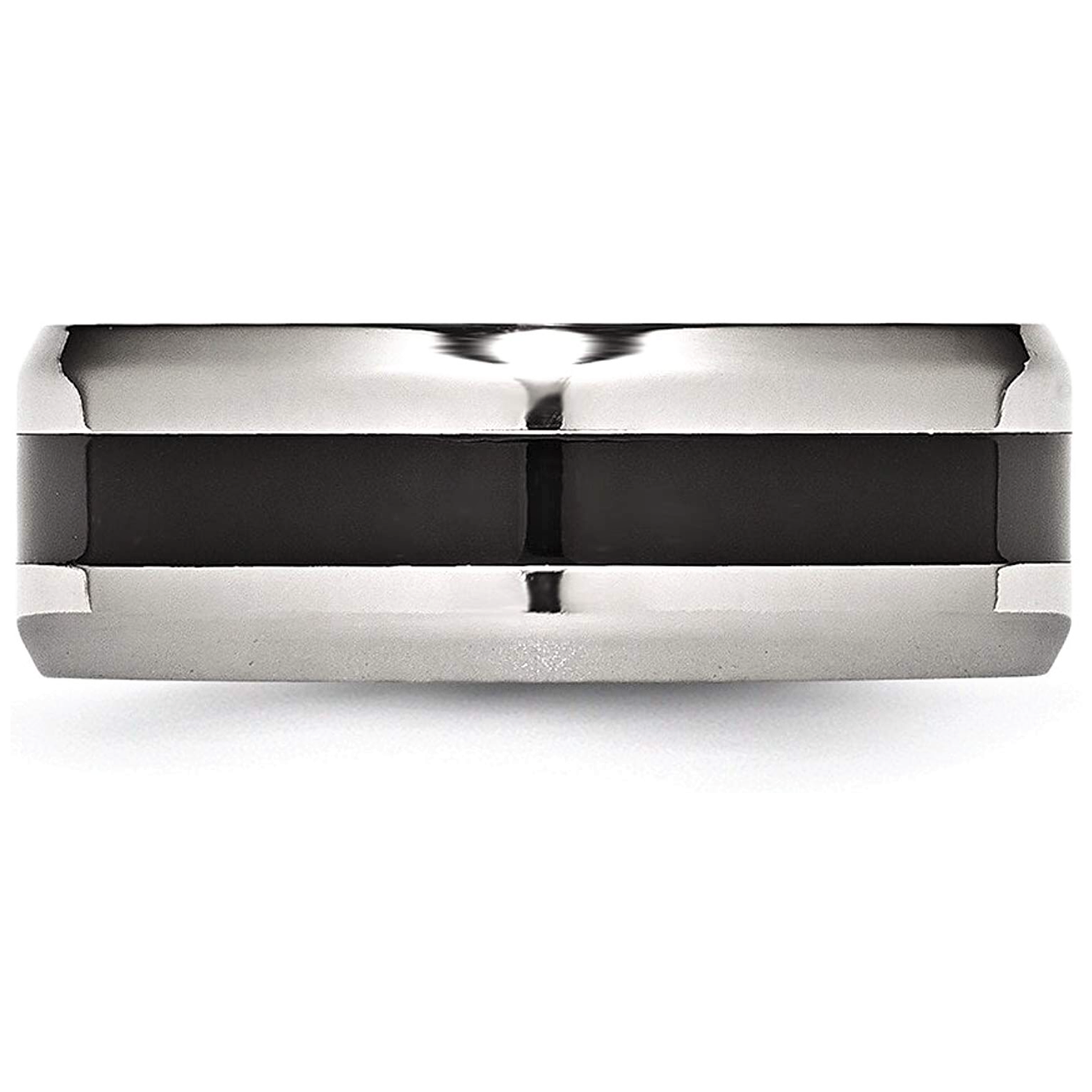 Beveled Edges Black Stripe Stainless Steel Ring