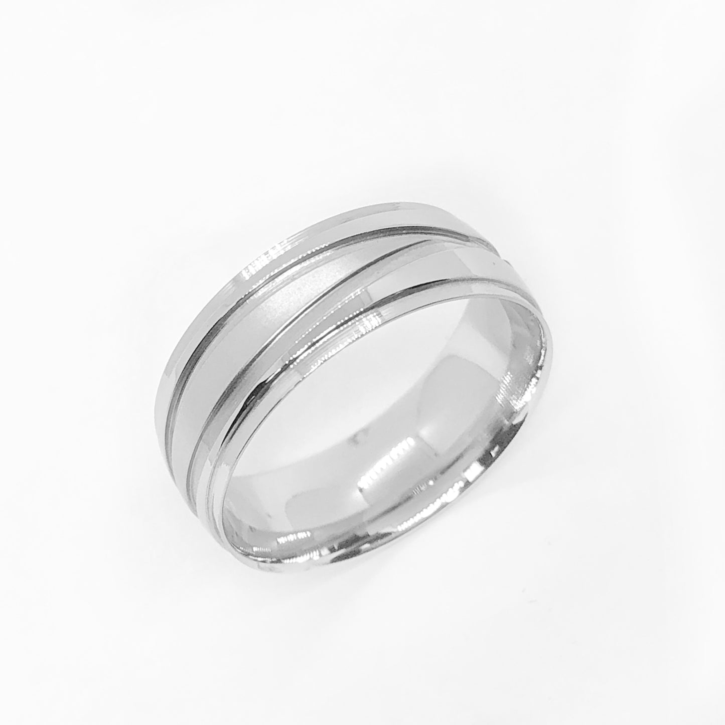 Silver Crossed Lines Stainless Steel Ring