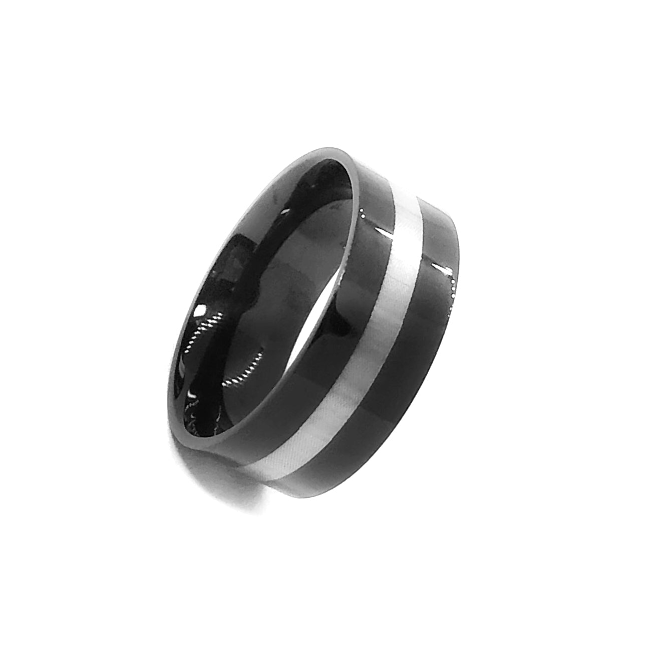 Silver Stripe Stainless Steel  Black Band