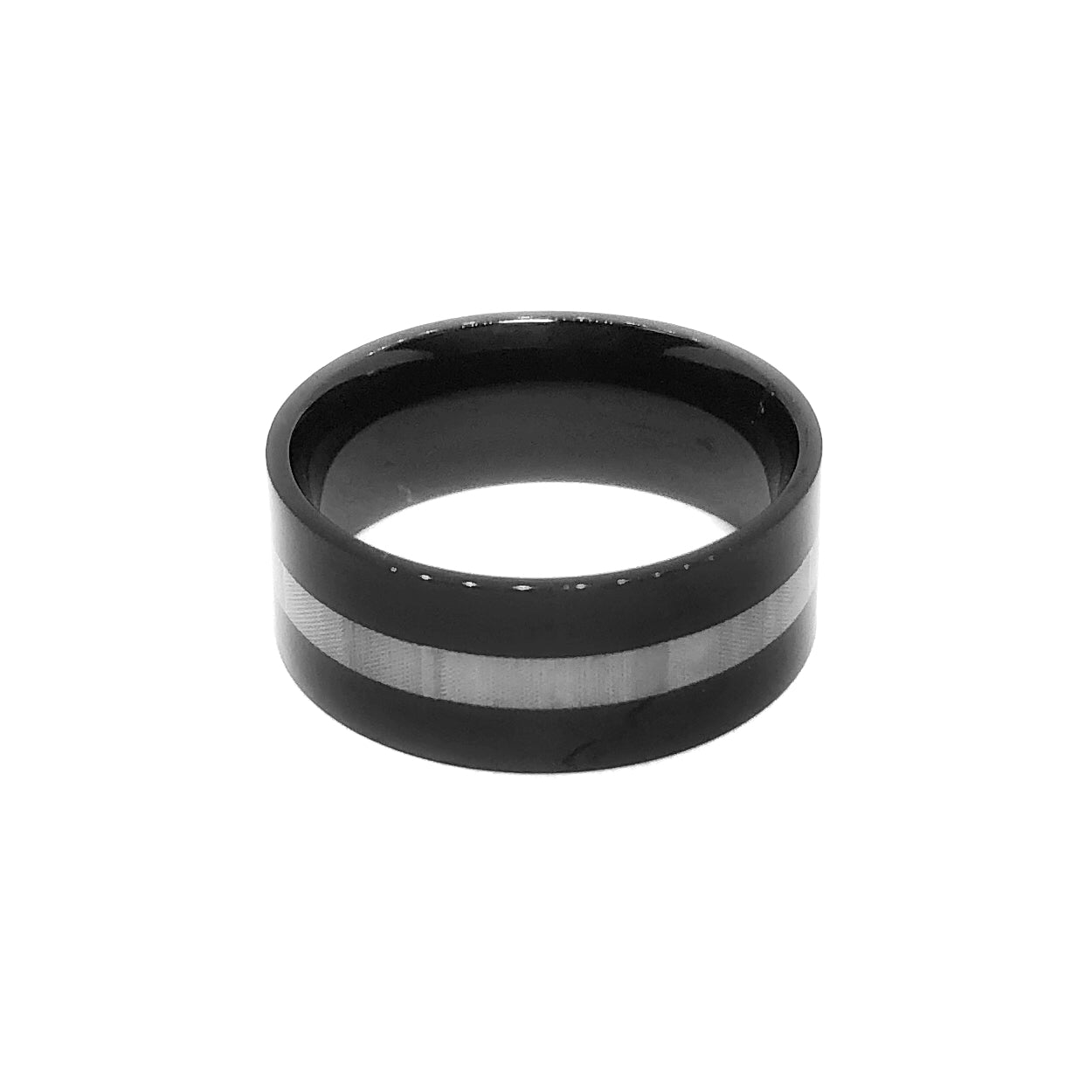 Silver Stripe Stainless Steel  Black Band