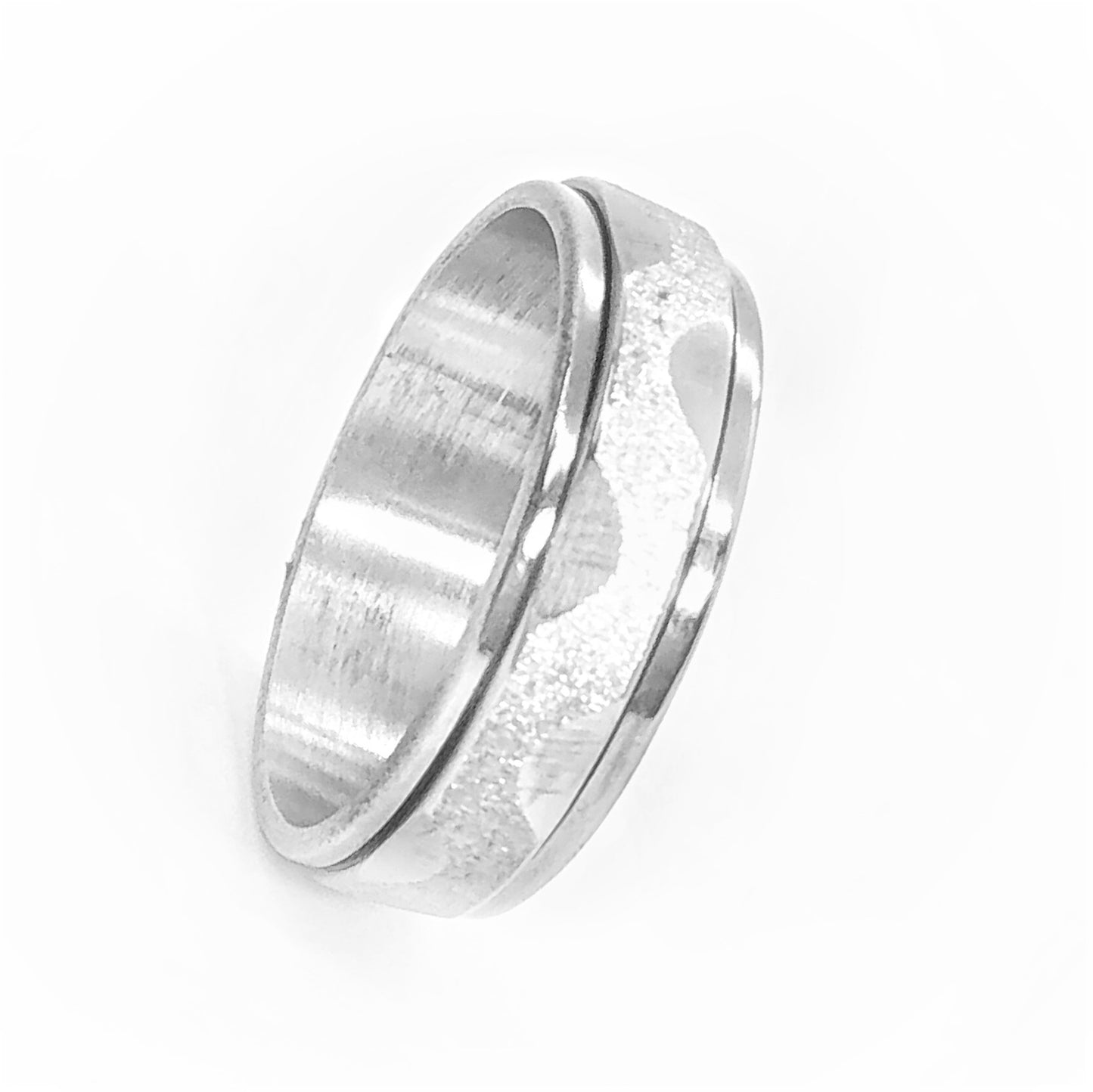 Frosted Wavy Line  Stainless Steel Spinner Ring