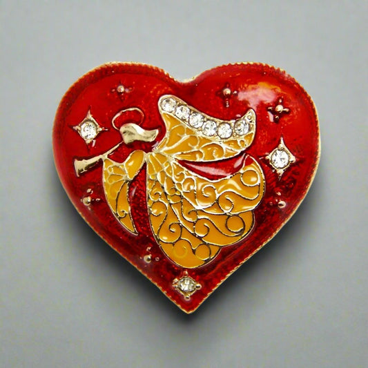 Angel Heart Red Enamel Crystal Brooch Pin for Women