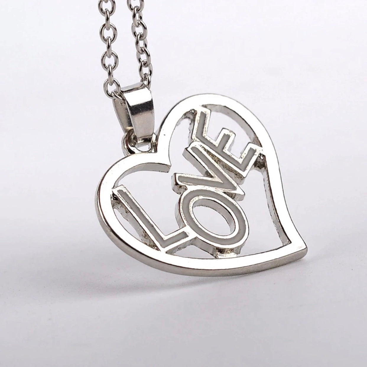 Silver Glow In The Dark Love Heart Necklace Pendant