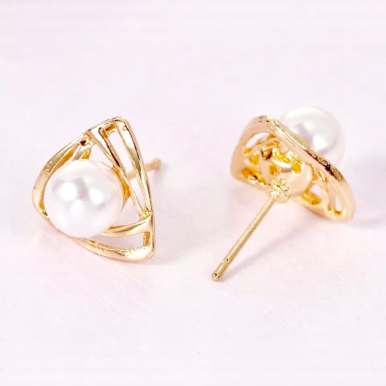 Elegant Triangle Shaped Pearl Stud Earring