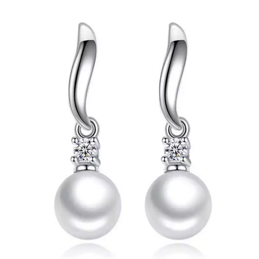 CZ Accented White Pearl Drop Earring