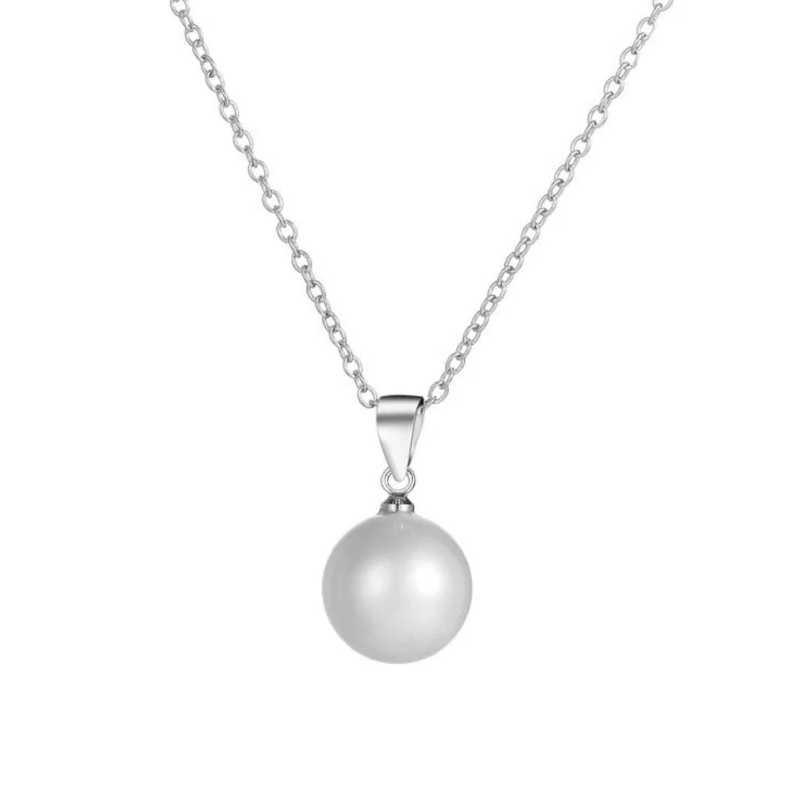 White Pearl Silver Necklace Pendant with 20 Inch Chain for Women