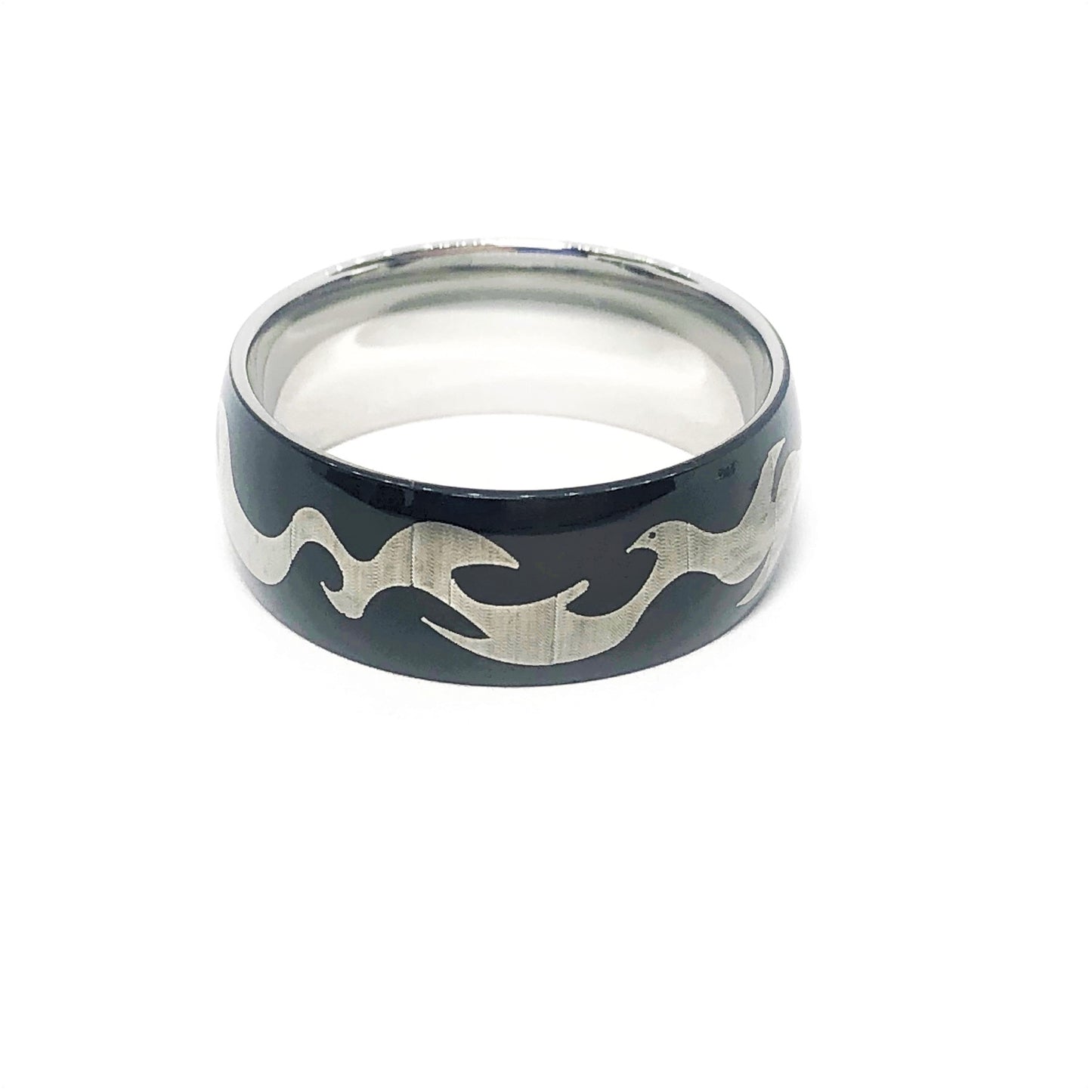 Tribal Pattern Black Stainless Steel Ring