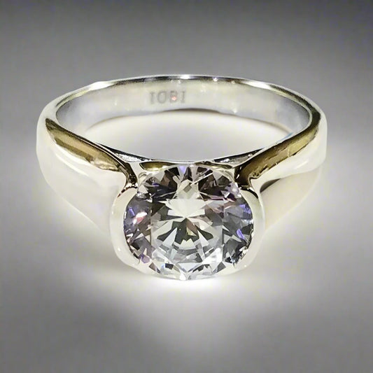 Veronique 2CT Round Semi-Bezel Set OB Simulated Diamond Solitaire Ring