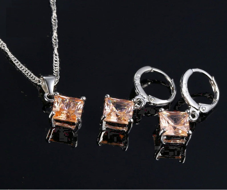 Impeccable Princess Cut Cz Matching Necklace & Earrings Set Gold plated for Women