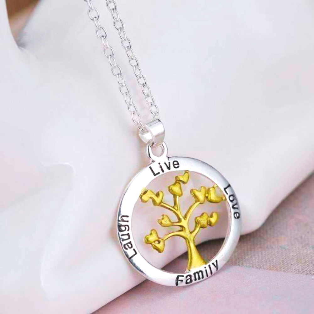 Live, Love, Laugh Family Tree Necklace in 14K White & Yellow Gold-Plated for Women – Perfect Gift for Special Occasions, Birthdays, Holidays & More