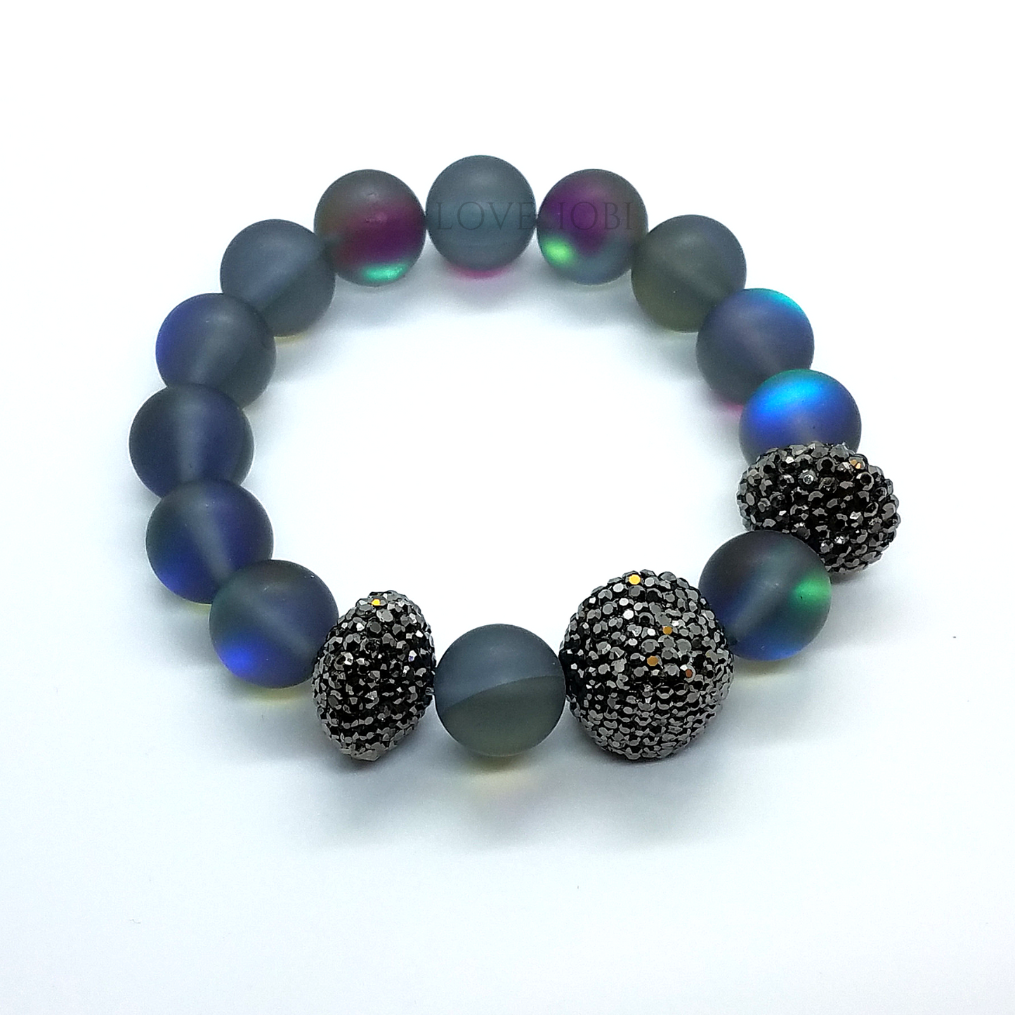 Frosted Quartz Labradorite Stretch Bead Bracelet for Women