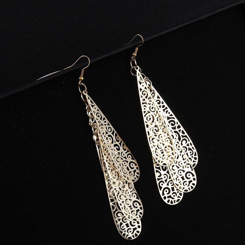 Four Layer Dangling Teardrop Earrings in Gold or Silver