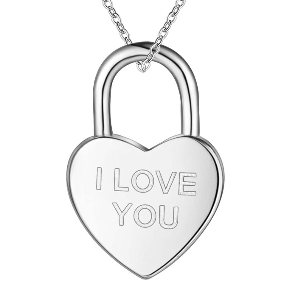 I Love You Heart Shaped Padlock Silver Necklace