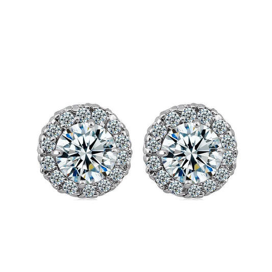 14K White Gold Plated Luxe Halo Crystal Stud Earrings For Woman