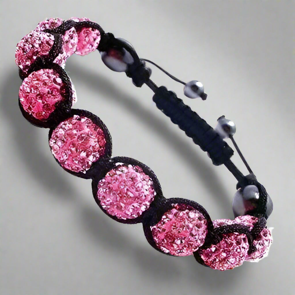 Sparkly Magenta Crystals Hand Made Shamballa Bracelet