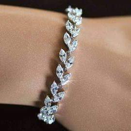 Marquise Leaf Swiss CZ Diamonds Tennis Bracelet for Women Special Occasion Holiday Birthday Bridal