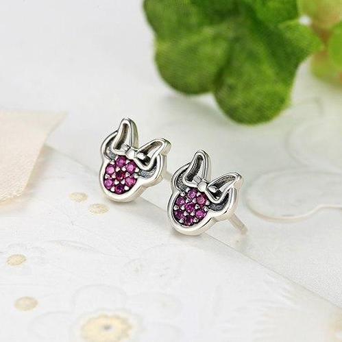 Pink CZ Minnie Sterling Silver Stud Earrings