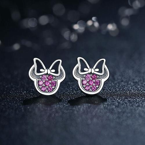 Pink CZ Minnie Sterling Silver Stud Earrings