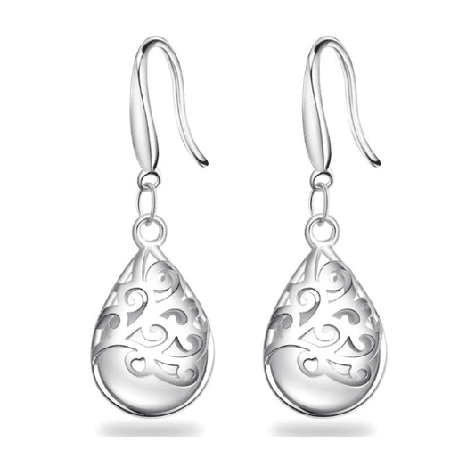 Shimmering Cat Eye Filigree Drop Earrings