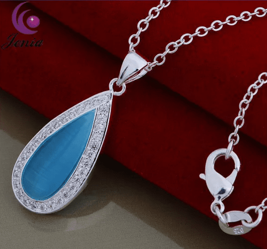 Oceanic Aqua Pearl Cat Eye Waterdrop Necklace