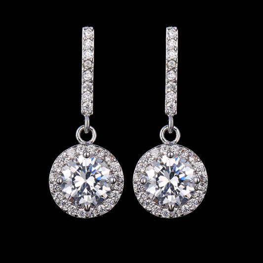 ON SALE - Operetta Halo Zirconia Bar Drop Earrings