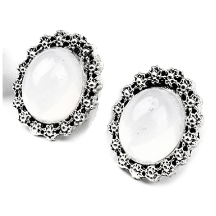 Oval Vintage Opal Button Stud Earrings