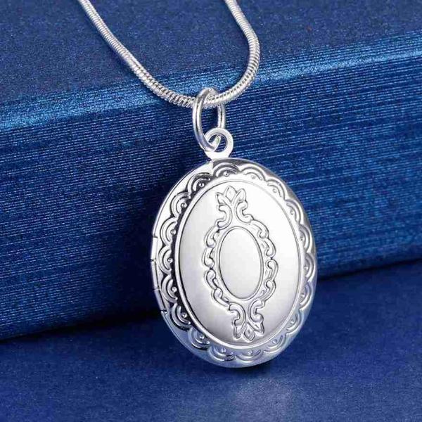 Victorian Oval Etched Sterling Silver Locket Necklace For Woman Two Sizes